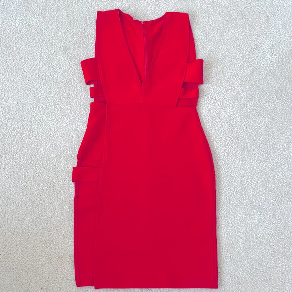 Red Deep V Bodycon Dress